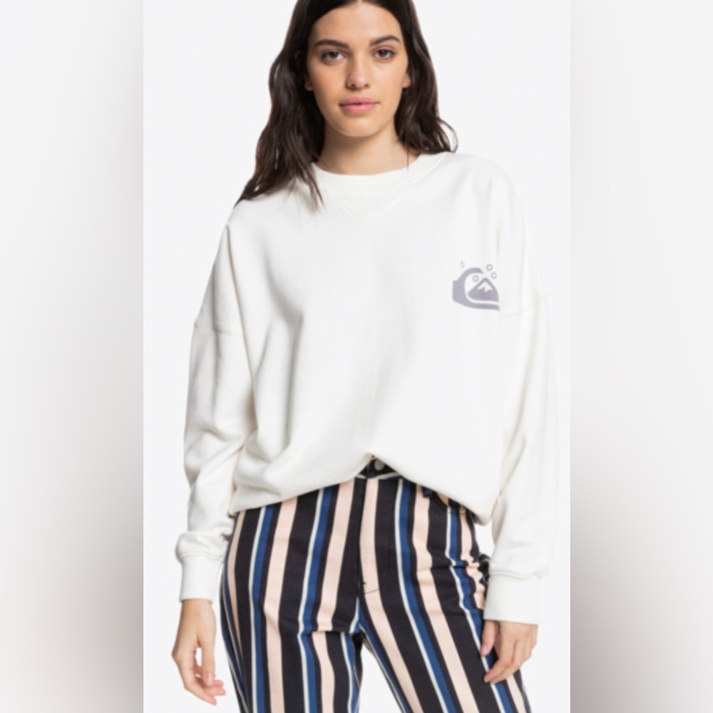 Quiksilver Womens Lily White Organic Logo Oversized Fit Sweatshirt Size Medium